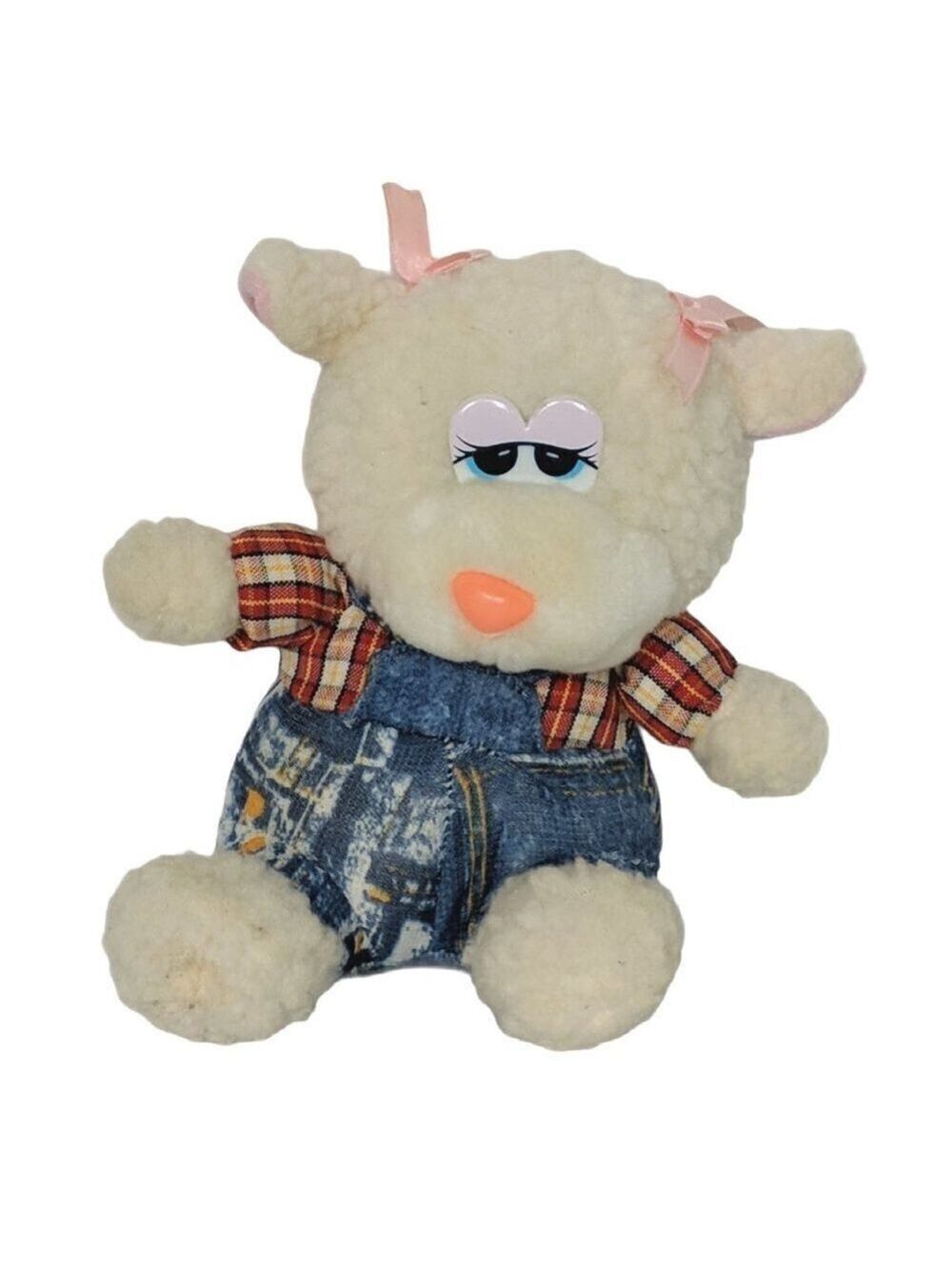 Enesco Lamb Plush Overalls Plaid Shirt 6.5 Inch